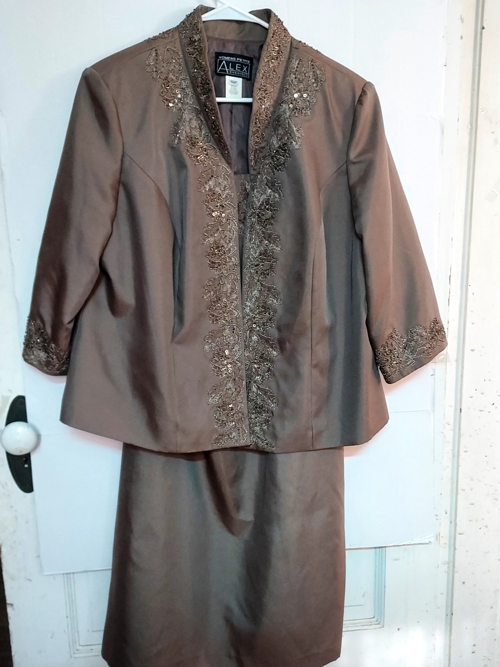 Alex Evenings Women's Brown Dress Embroidered 2 Piece Set With Jacket